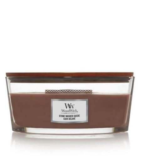 WoodWick Stone Washed Suede lumânare parfumată cu fitil de lemn 453,6 g