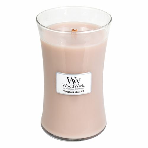 WoodWick Vnilla & Sea Salt lumânare parfumată cu fitil de lemn 609,5 g