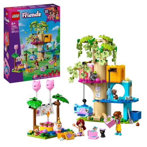 LEGO® Friends 42666 Petrecere de ziua de naștere a pisicii și căsuță în copac