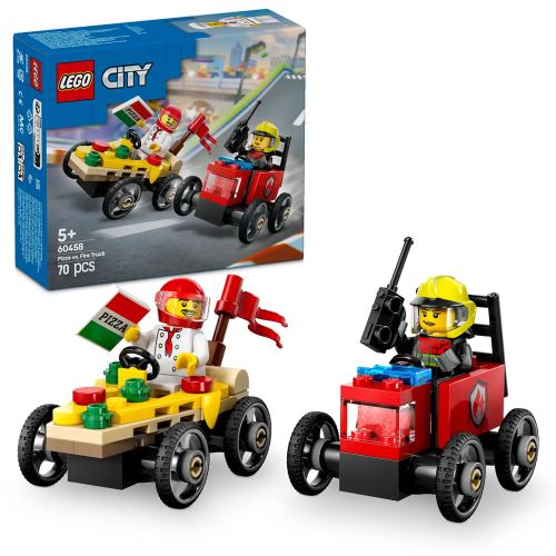 LEGO® City 60458 Pachet de curse Furgonetă de pizza vs. autospecială de pompieri