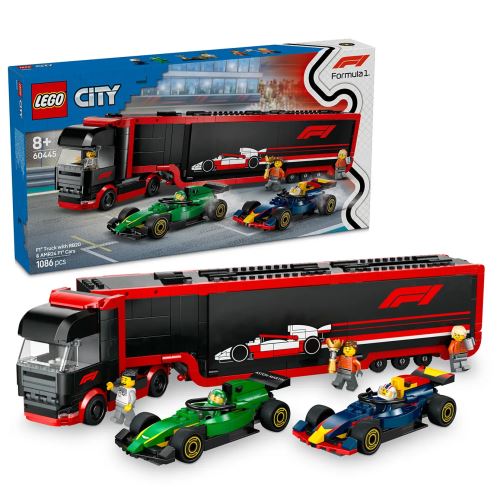LEGO® City 60445 Camion F1® cu mașinile F1® RB20 și AMR24