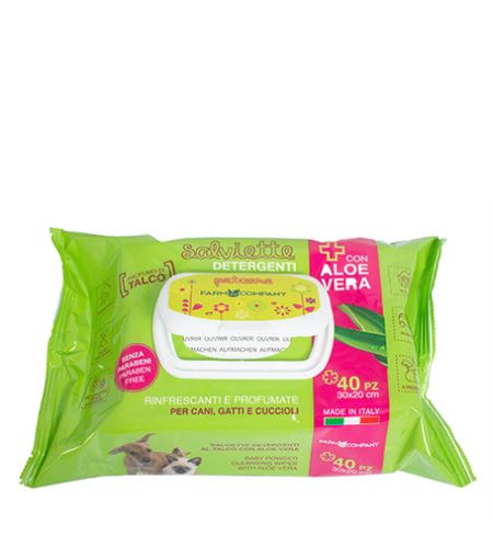 Farm Company Pet Wipes Aloe Vera & Talc șervețele umede pentru pisici și câini 40 buc