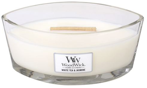 WoodWick White Tea & Jasmine lumânare parfumată cu fitil de lemn 453,6 g