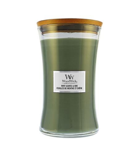 WoodWick Mint Leaves & Oak lumânare parfumată cu fitil de lemn 609,5 g