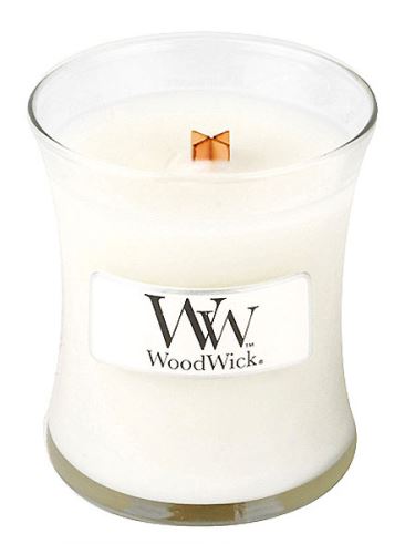 WoodWick Linen lumânare parfumată cu fitil de lemn 85 g