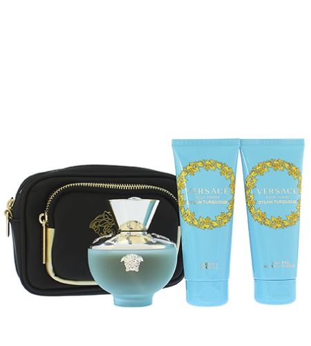 Versace Dylan Turquoise toaletní voda 100 ml + sprchový gel 100 ml + tělové mléko 100 ml + kosmetická taška Pro ženy dárková sada